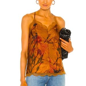 All saints cinnamon silk camisole w/ hummingbird print